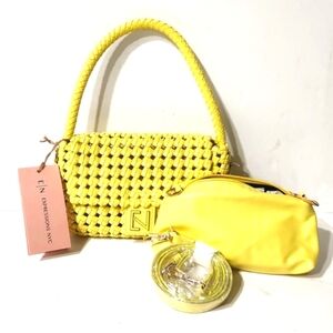 NEW! Expressions NYC Yellow Pleather Woven Crossbody Shoulder Bag Purse